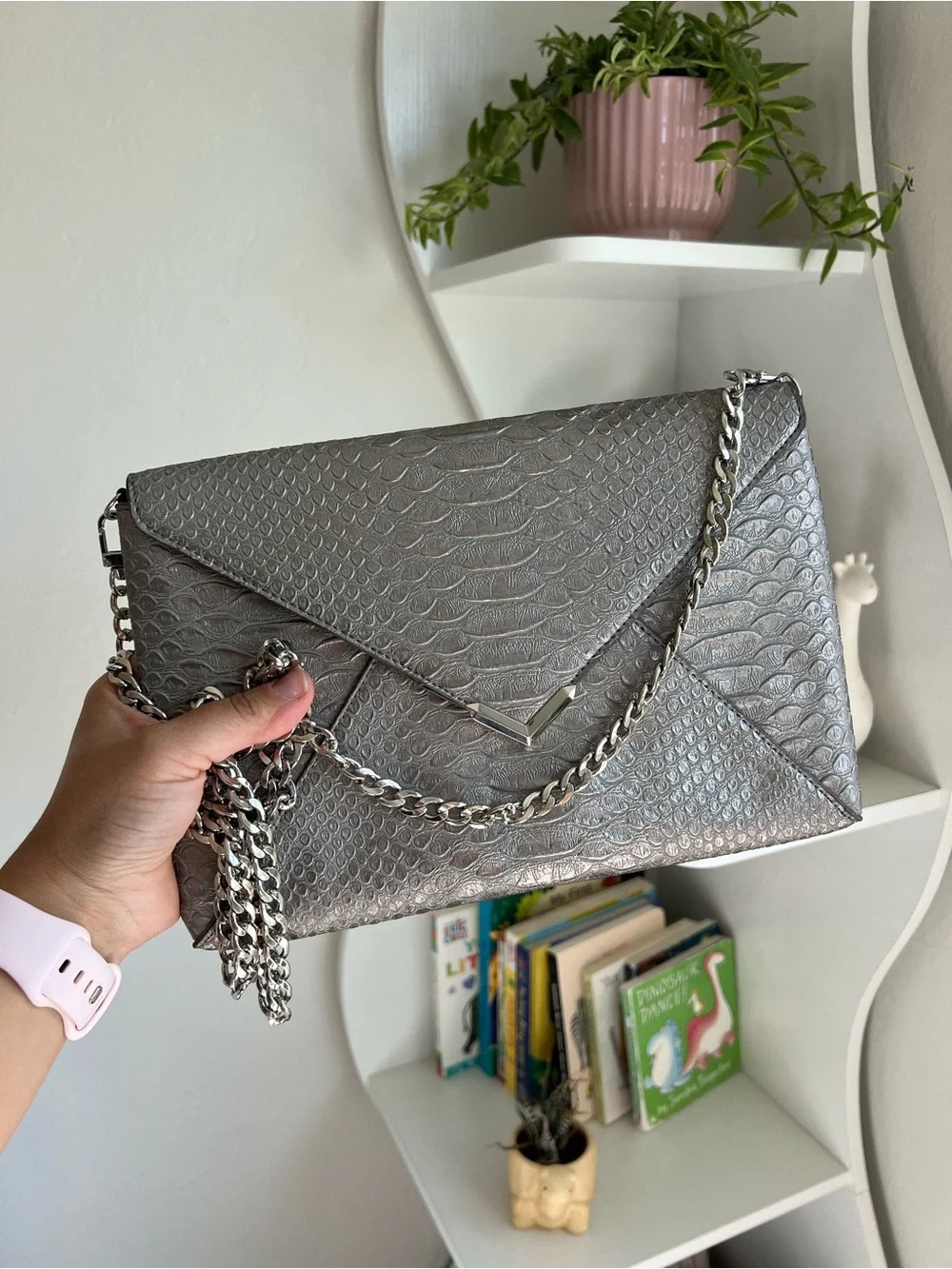 Stella & Dot Metallic Silver Envelope Clutch Bag